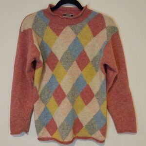 Toroppo Vintage Pastel Argyle 100% New Wool Rolled Collar Sweater